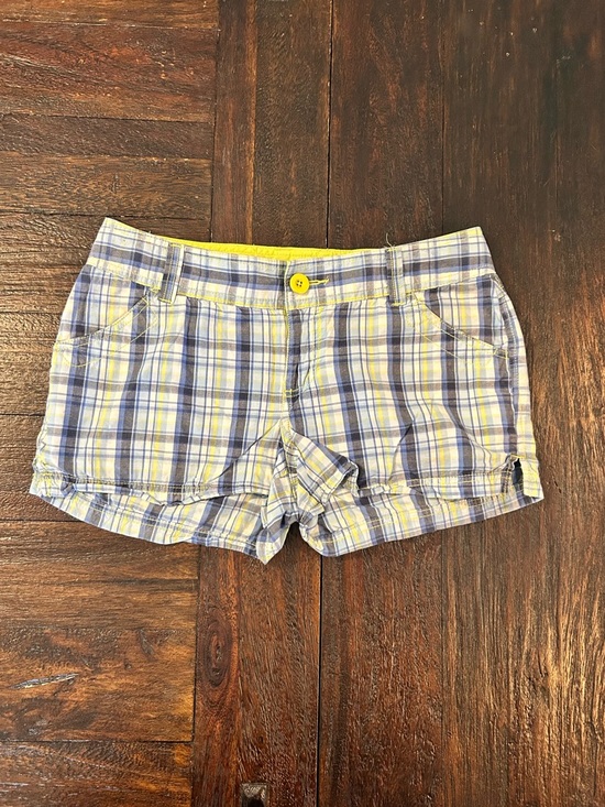 SO Pants - Y2K Vintage Blue and Yellow Plaid Low Rise Shorts
